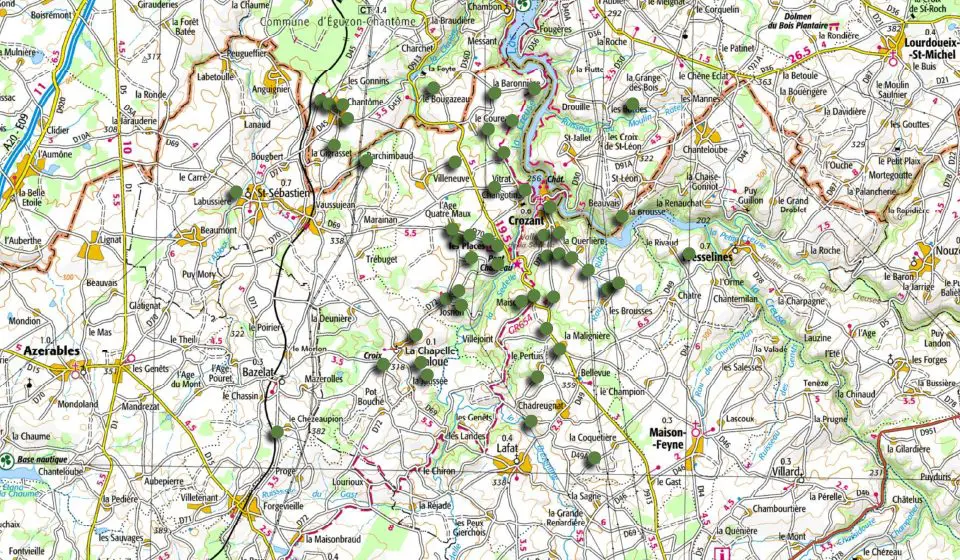 Carte IGN présentant la localisation des croix de Crozant